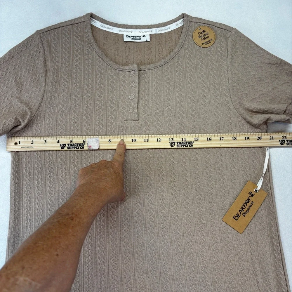 Bearpaw Nightgown Women Large Tan Cable Textured‎ Henley Sleep Shirt Pajamas New